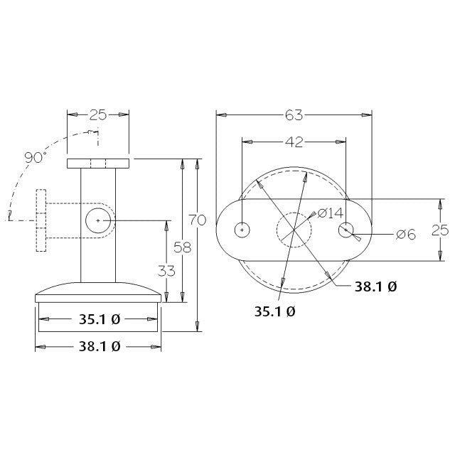 Adjustable Flat Rail Support for 38.1 Round Mirrors