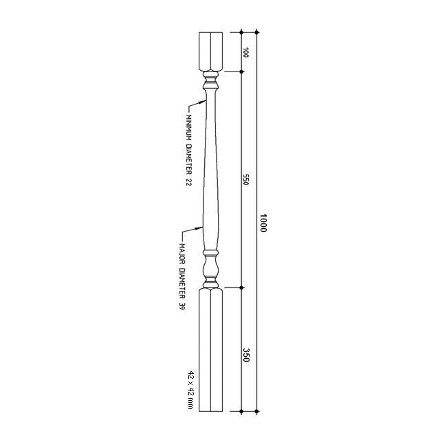 42mm Square Treated Wood Baluster (1000mm)