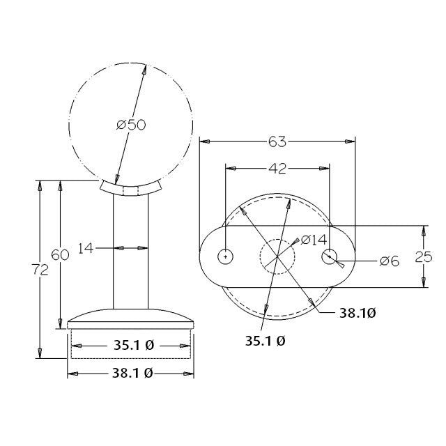 38.1mm Round Rail Support for Satin Tube