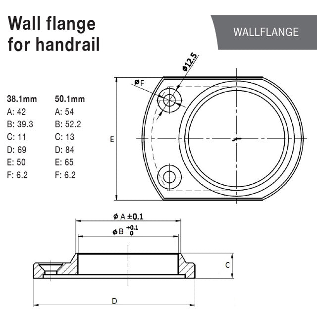Wall Flange for 38.1mm Round Mirror Handrail