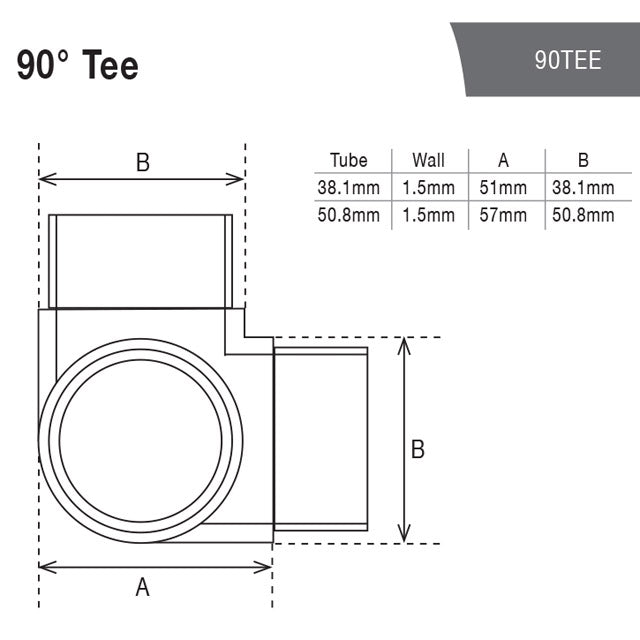 38.1mm Round Mirror Tube 90-Degree T Fitting