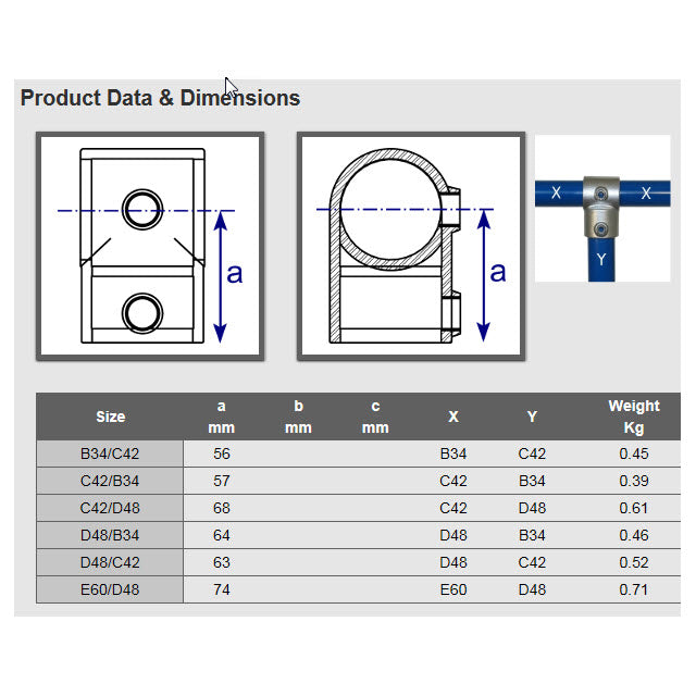 48mm/42mm Galvanised Pipe Short T Connector