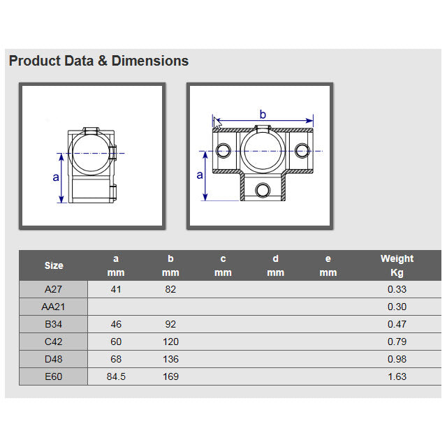 42mm Galvanised Pipe 3-Way Centre Cross Fitting