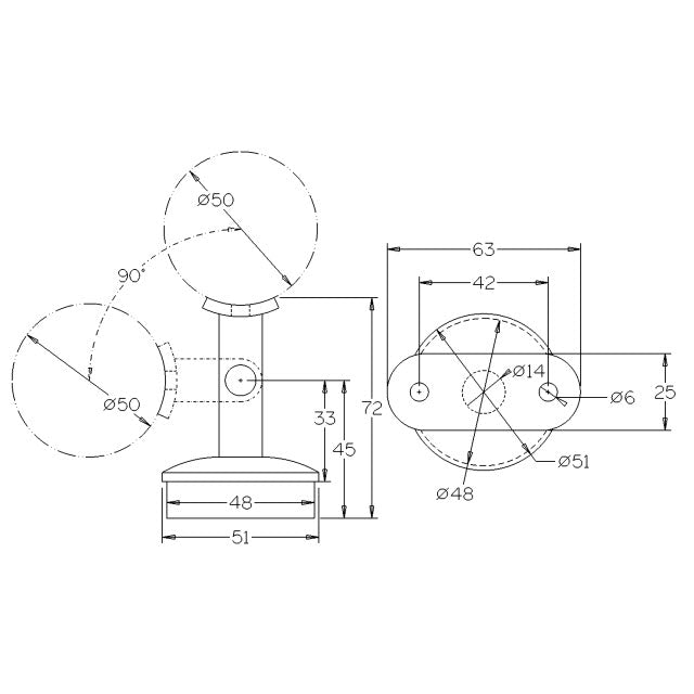 Adjustable Round Rail Support for 50.8mm Mirror Tube