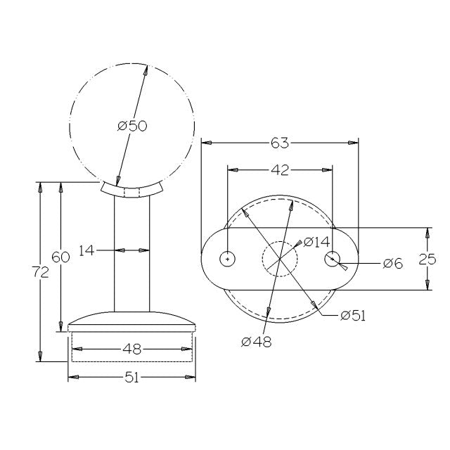 50.8mm Round Mirror Tube Rail Support
