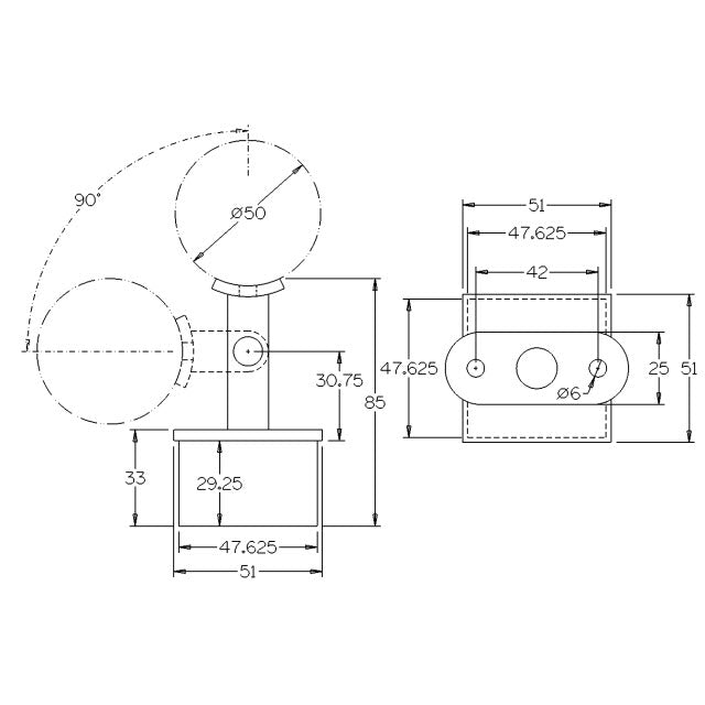 Adjustable Round Rail Support for 50mm Satin Tube