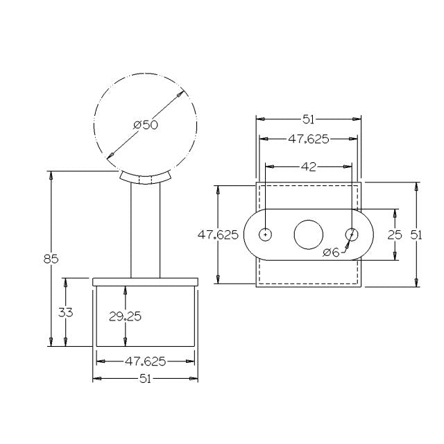 50mm Round Rail Mirror Tube Support Bracket
