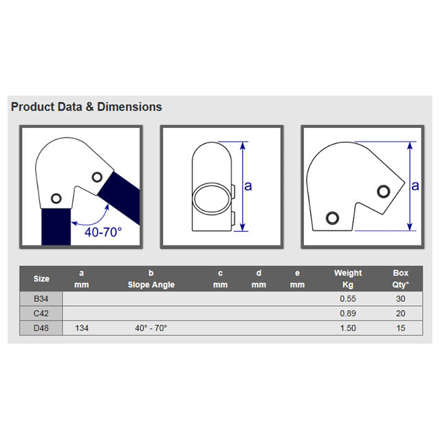34mm Galvanized Pipe Adjustable Elbow (40-70°)